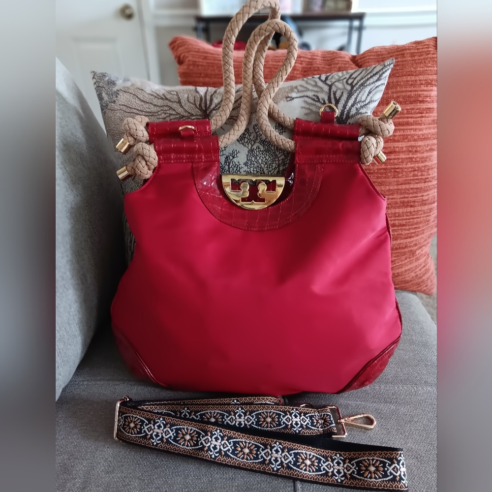 Tory Burch Nylon & Croc Hobo Bag